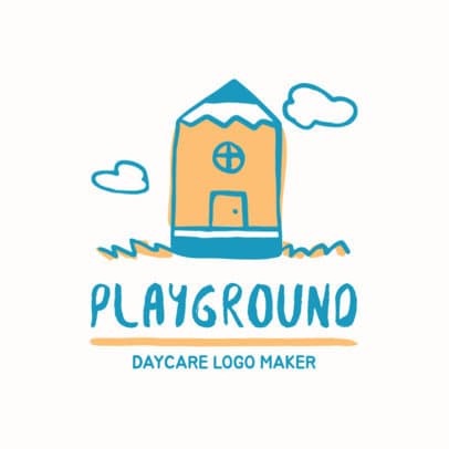 Cute Day Care Logo Template with Hand Drawn Illustrations