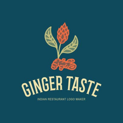 Indian Restaurant Logo Maker with a Ginger Flower Drawing
