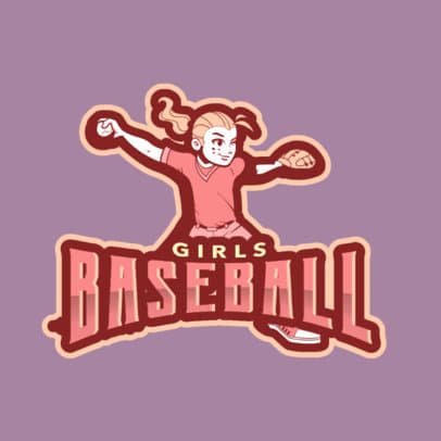 Illustrated Baseball Logo Template Featuring a Female Player