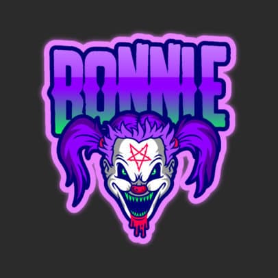 Gaming Logo Template Featuring an Evil Female Clown Illustration 