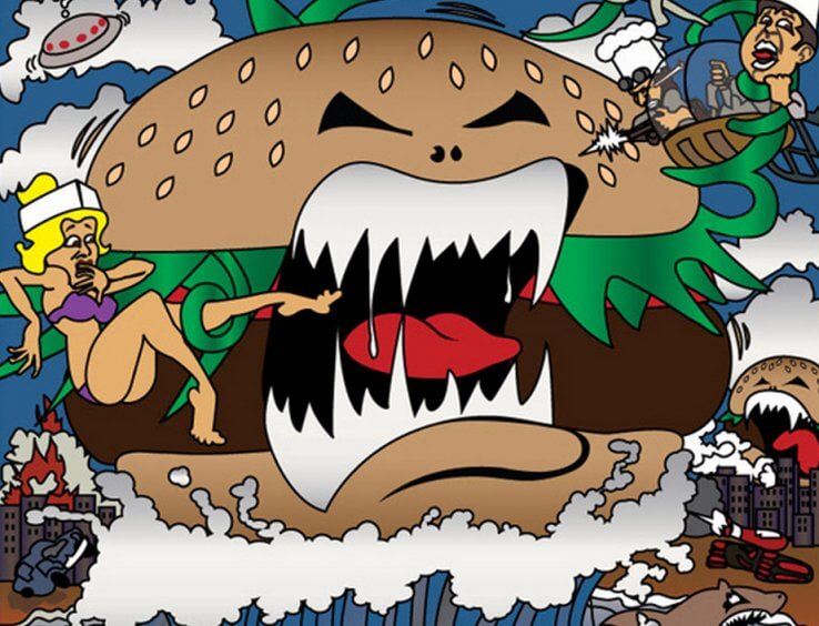 Aggressive hamburguer eating the world