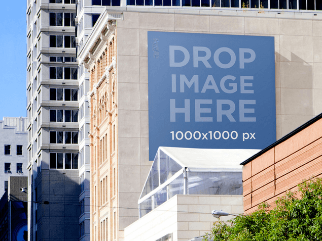 Square Billboard Ad Mockup on the Side of a Tall Building