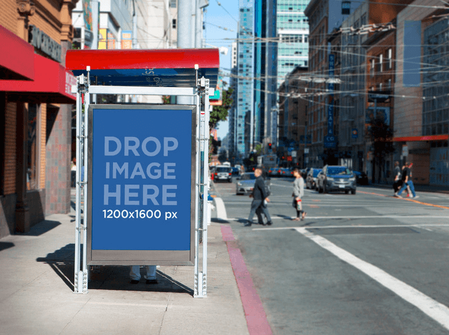 Bus Stop Ad Mockup on a Busy City Street