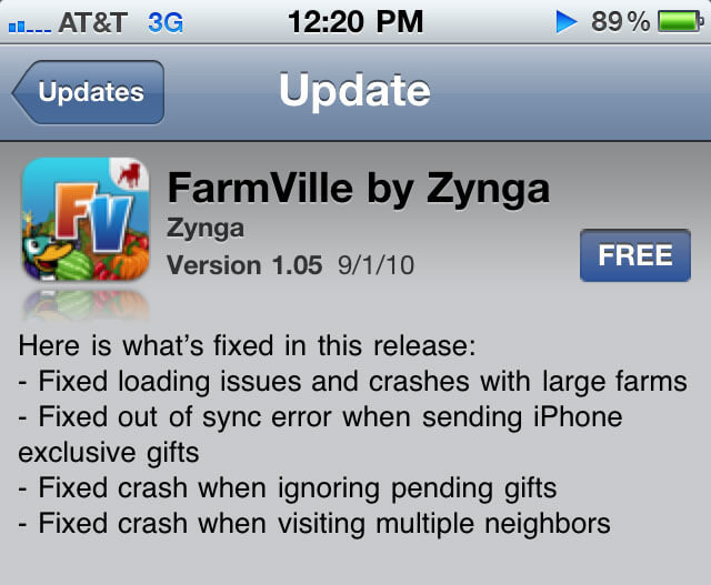 farmville iphone app update