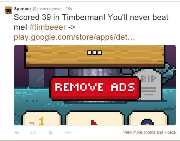 Tweet Screenshot of Timberman High Score