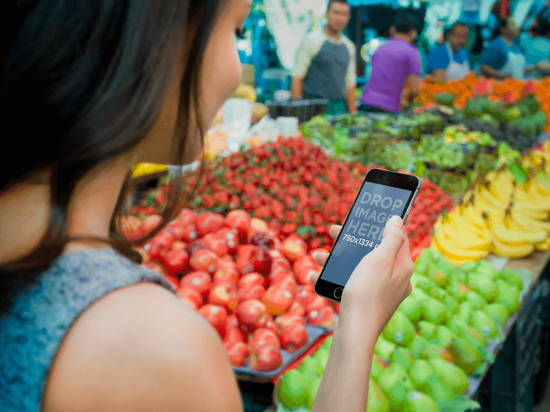 iphone mockup on veggies market