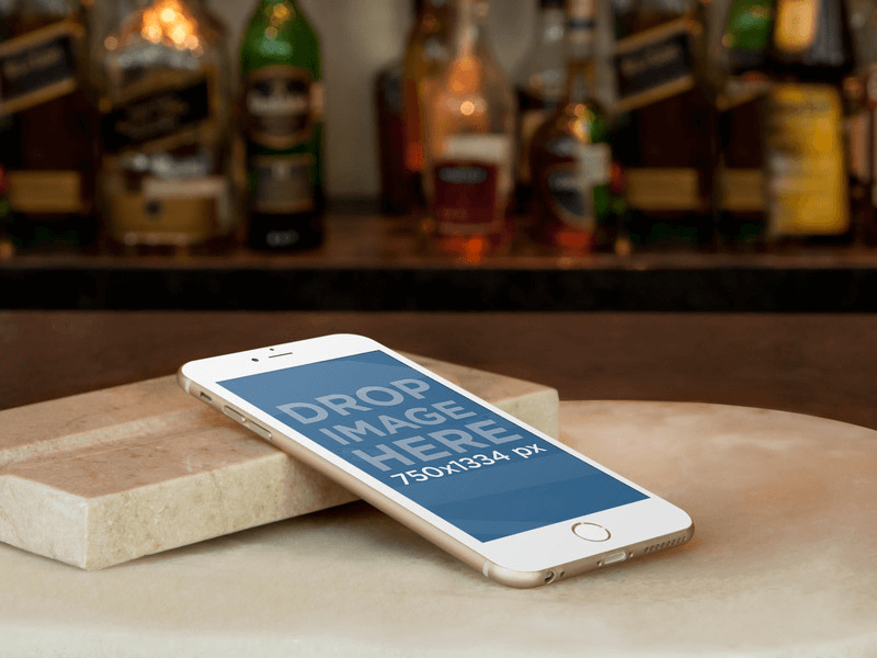 iPhone 6 Mockup Resting on Marble Bar Counter