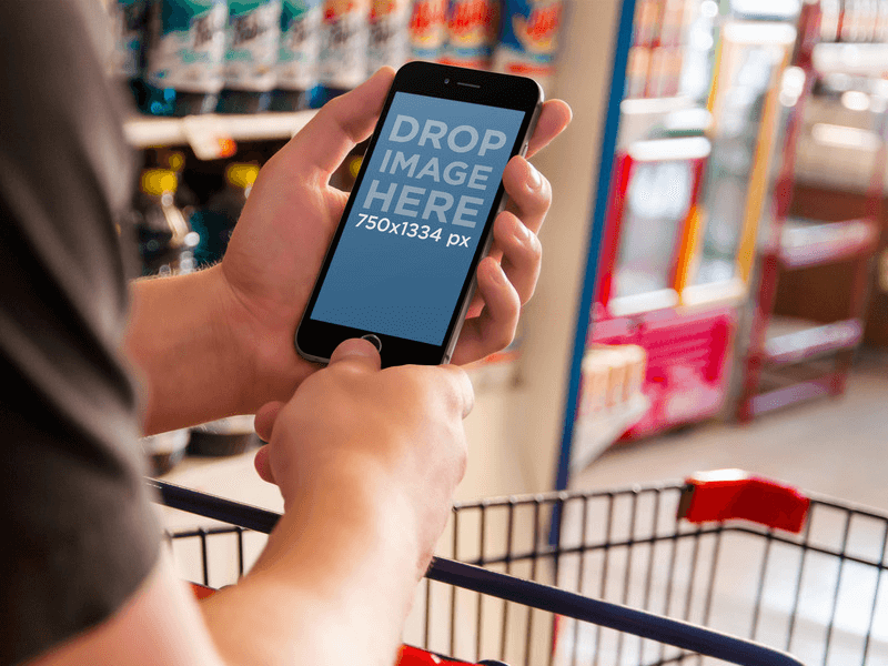 iPhone 6 Mockup being Used at a Grocery Store