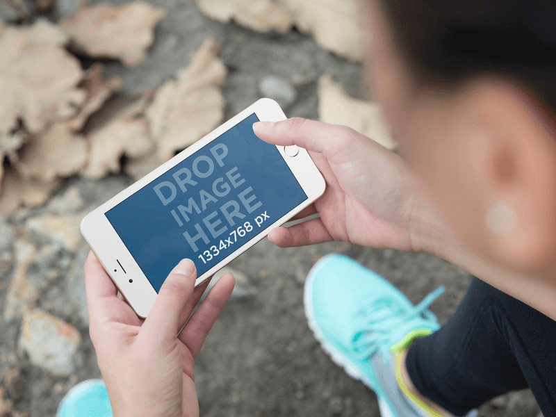 Gold iPhone 6 Mockup Of Young Woman With Running Shoes