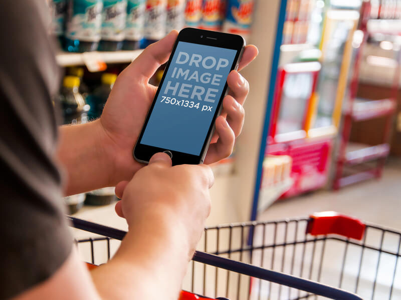 iPhone 6 Mockup being Used at a Grocery Store