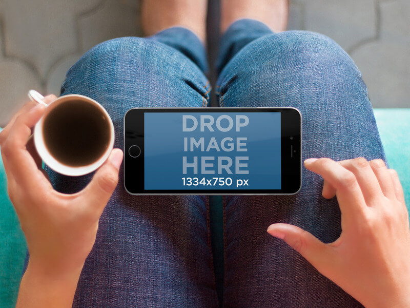 MOCKUP TEMPLATE, IPHONE 6 RESTING ON A WOMANS LAP