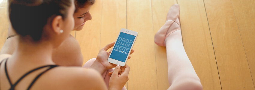 Girls Using iPhone 6 at Ballet Class Mockup Template