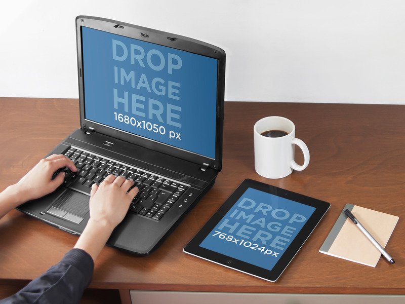 PC Laptop and iPad Mockup Template at a Creative Office