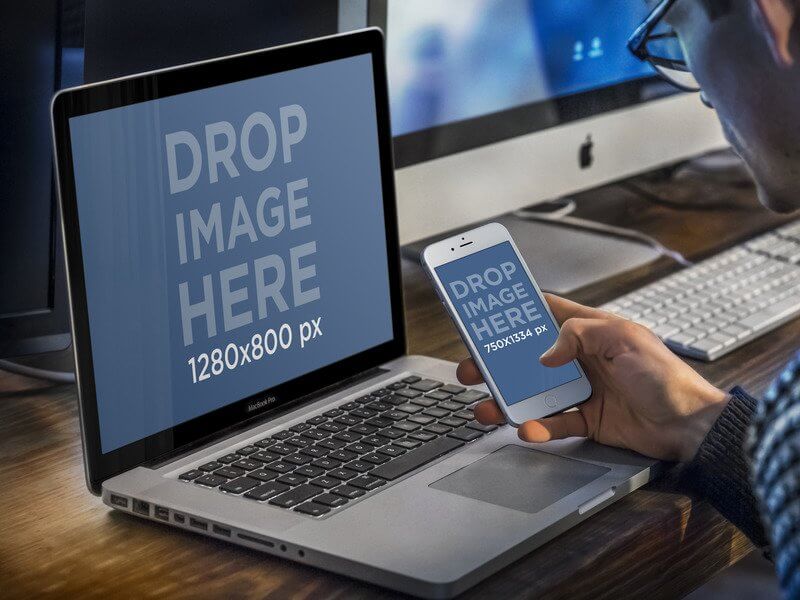 Product Mockup, Iphone 6 With Macbook Pro On Desk