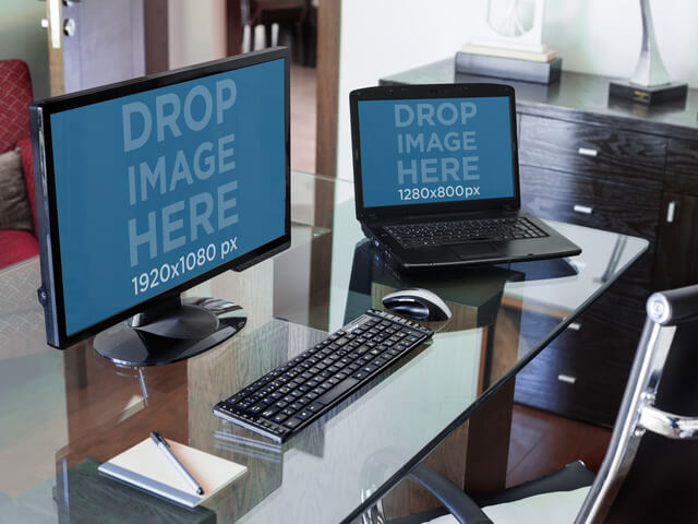 PC Desktop and Laptop Mockup at a Corporate Office