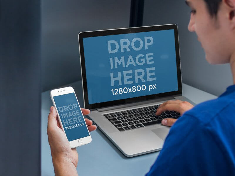 Iphone 6 And Macbook Pro Mockup At An Office Cubicle