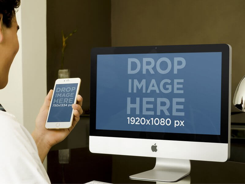 Iphone 6 And Imac Mockup Of Businessman At The Office