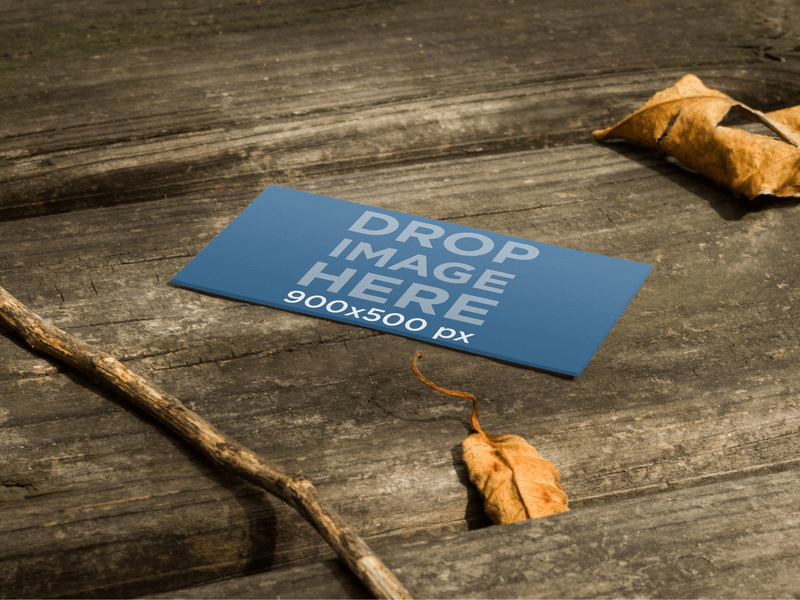 PRINT MOCKUP, BUSINESS CARD ON A WOODEN TABLE IN AUTUMN