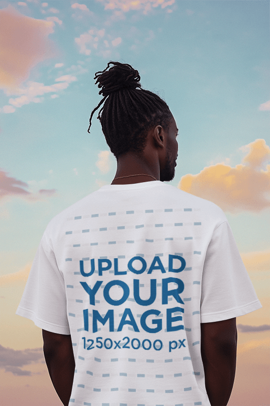 Back View T Shirt Mockup Featuring An Ai Created Man Looking At The Sky