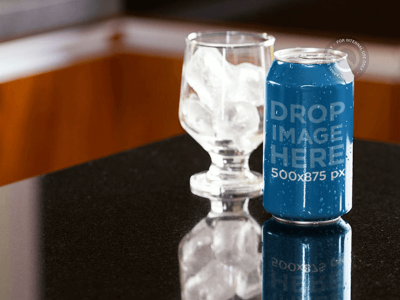 soda can with a glass of ice