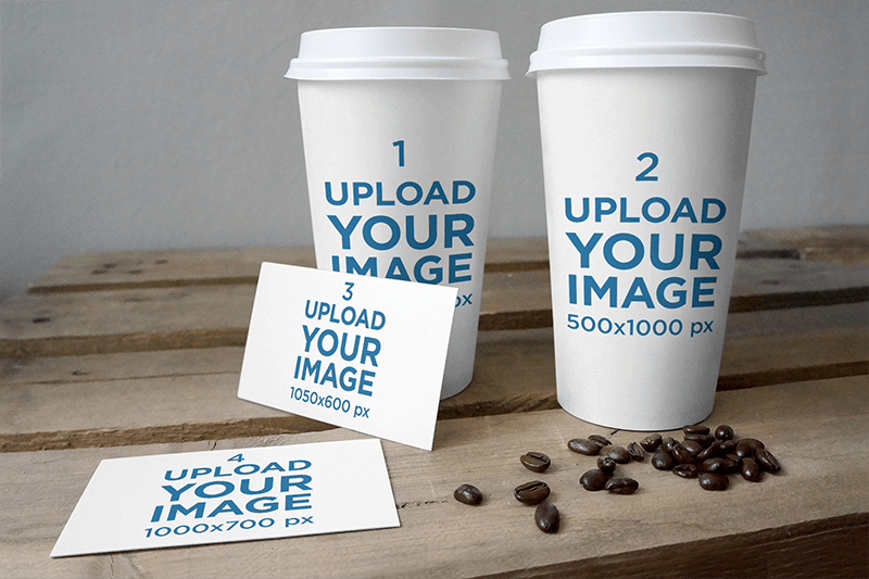 Mockup Of Two Coffee Cups And Two Business Cards