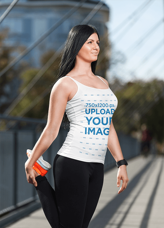 Tank Top Mockup Of A Woman Stretching Her Leg Before A Run