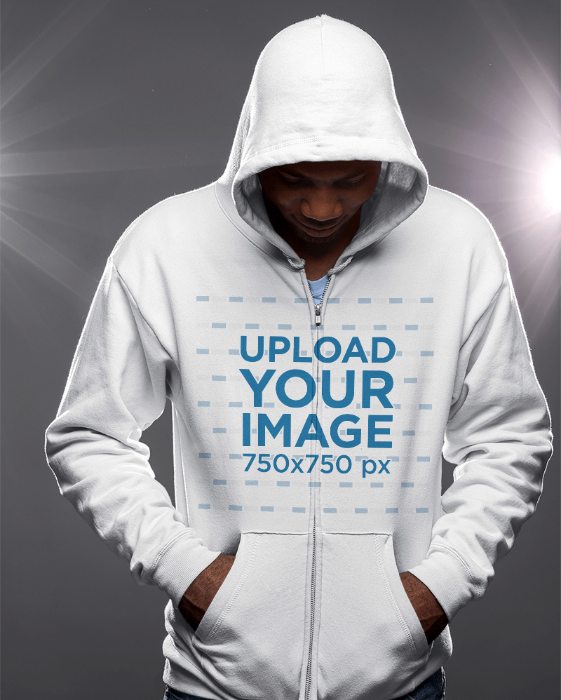 Download Placeit Full Zip Hoodie Mockup Featuring A Man Looking Down