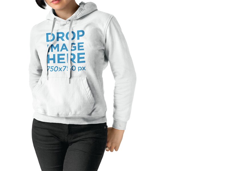 Mockup of a Girl Wearing a Pullover Hoodie While Standing Against a Transparent Backdrop