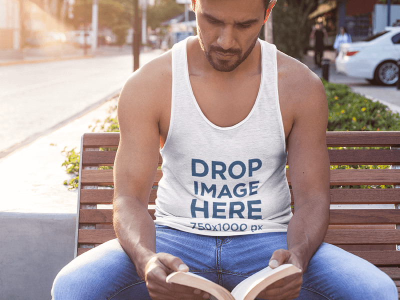 Man on the Street Sitting on a Bench Tank Top Mockup