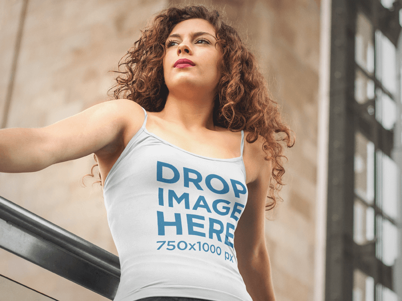 Tank Top Mockup of a Young Woman With Curly Hair