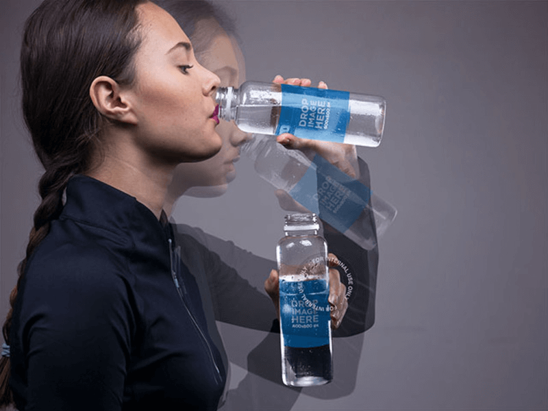 Motion Photo Mockup of a Young Woman Drinking Water