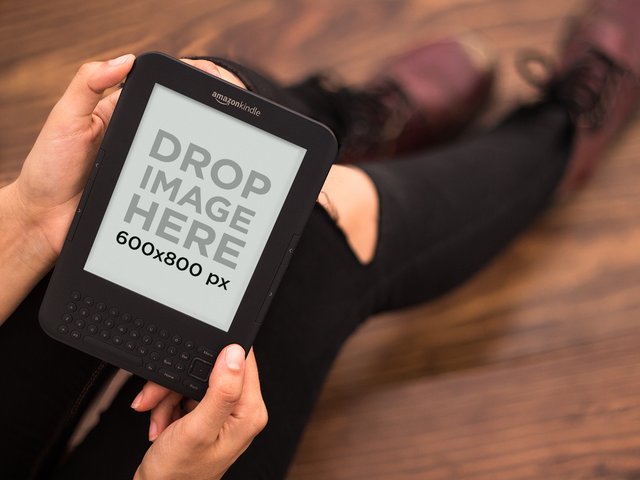 Hipster Girl Reading Her Amazon Kindle Mockup