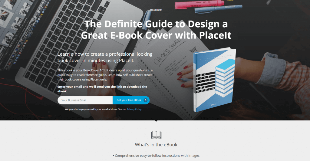 Landing Page Mockup Featuring A Placeit Ebook Cover