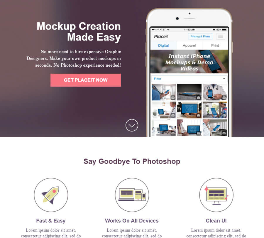 mobile app landing page example placeit