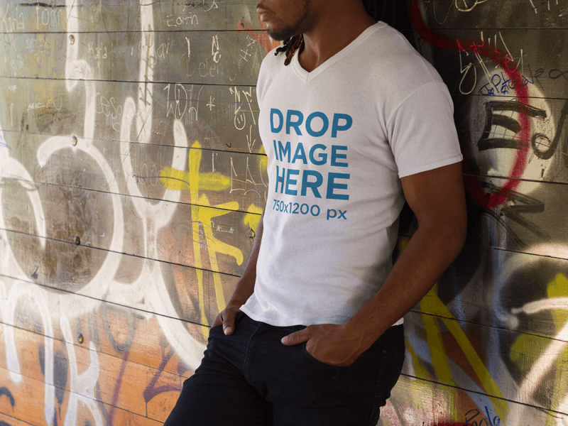 Young Black Man Wearing a V-Neck T-Shirt Mockup