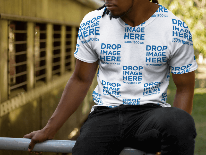 Mockup of a Young Black Man With Dreadlocks Wearing a V-Neck T Shirt