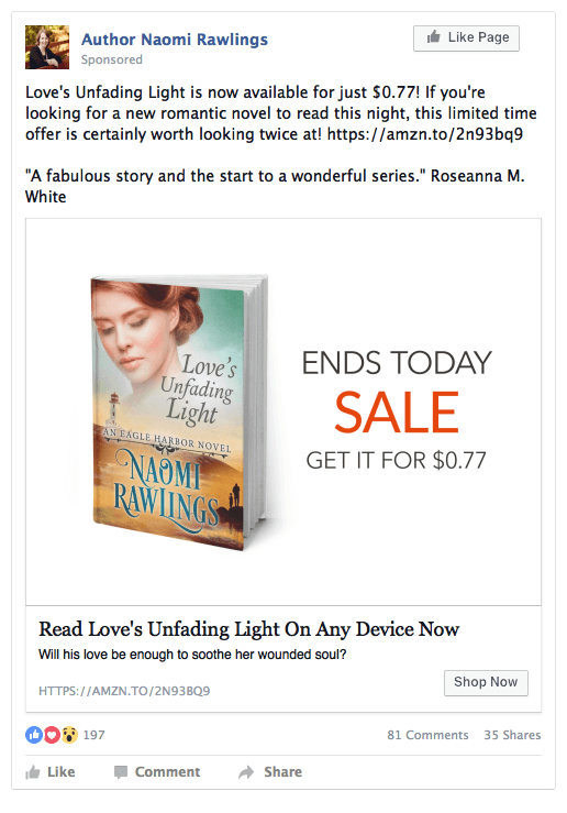 Facebook Ad Example of a Book