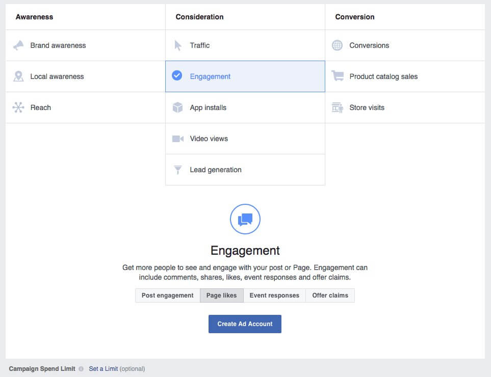 facebook marketing campaign options