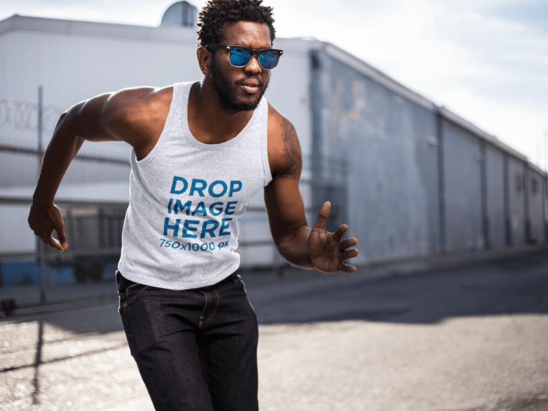 Young Black Man Wearing a Tank Top in a Dynamic Pose Mockup