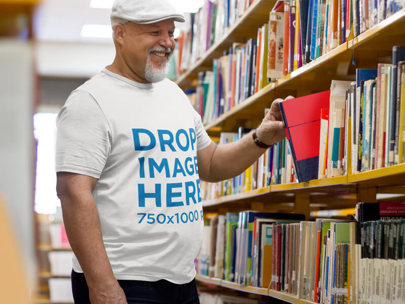 Plus Size T Shirt Mockup Man In Library Optimised