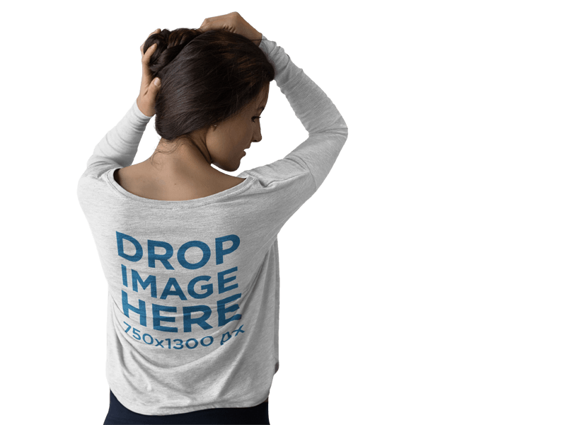 Long Sleeve T-Shirt Mockup of a Girl Grabbing her Hair