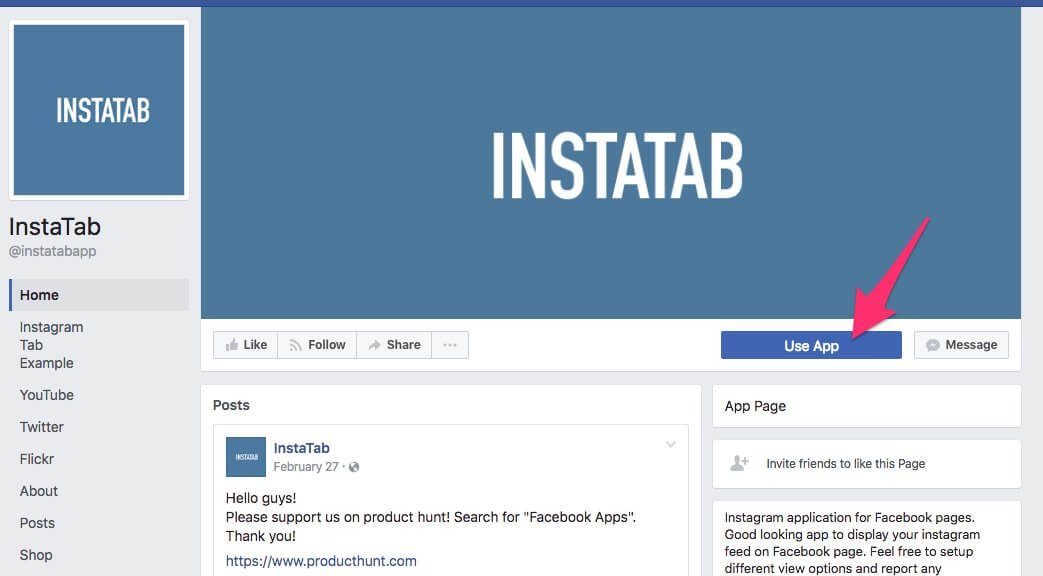 from your desktop go to facebook search for instatab and visit instatab s facebook page now click on the blue button that says use app - go follow instagram page