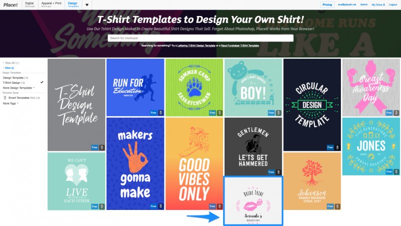 T-shirt templates index page