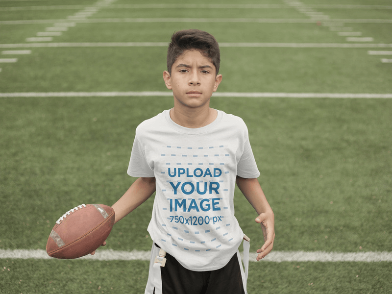 Placeit - Custom Football Jerseys - Boy Throwing the Ball at the Field