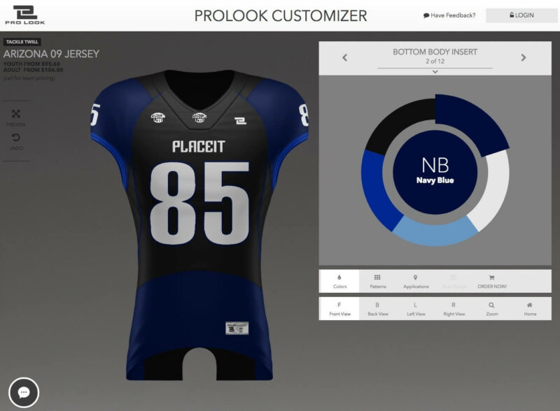 pro look football uniform customizer