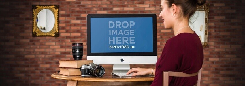 Girl in Cozy Environment iMac Mockup