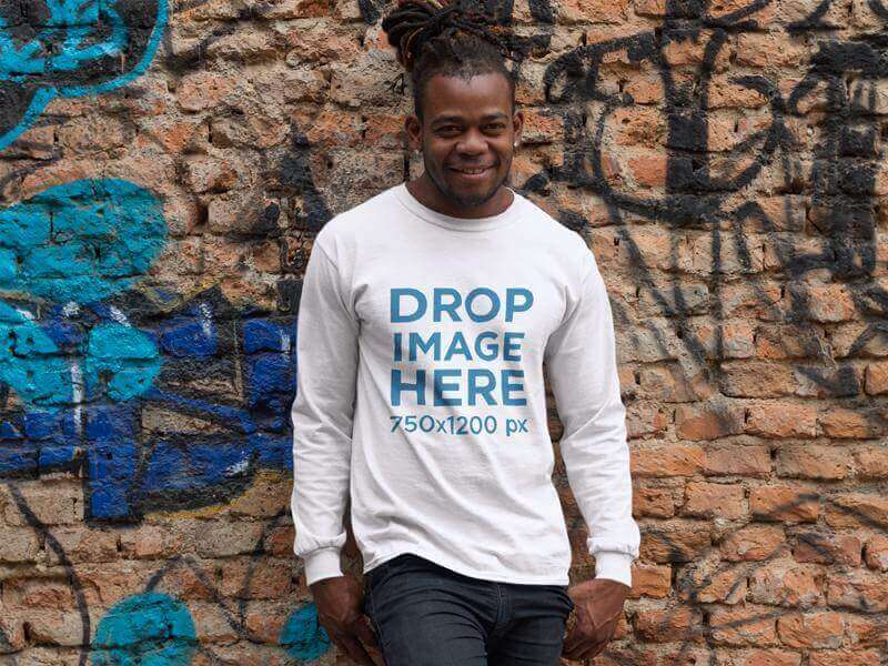 crewneck mockup of a young man with dreadlocks