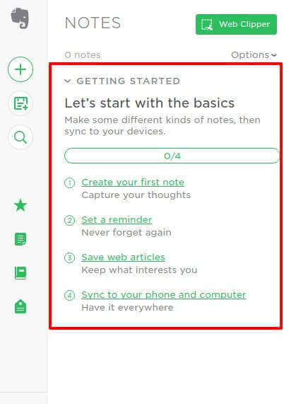 Evernote 4 step onboarding