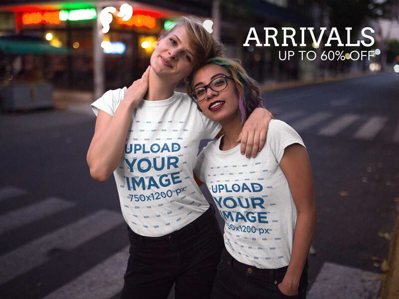 Twitter Ad - Two Girlfriends Wearing T-Shirts on the Street