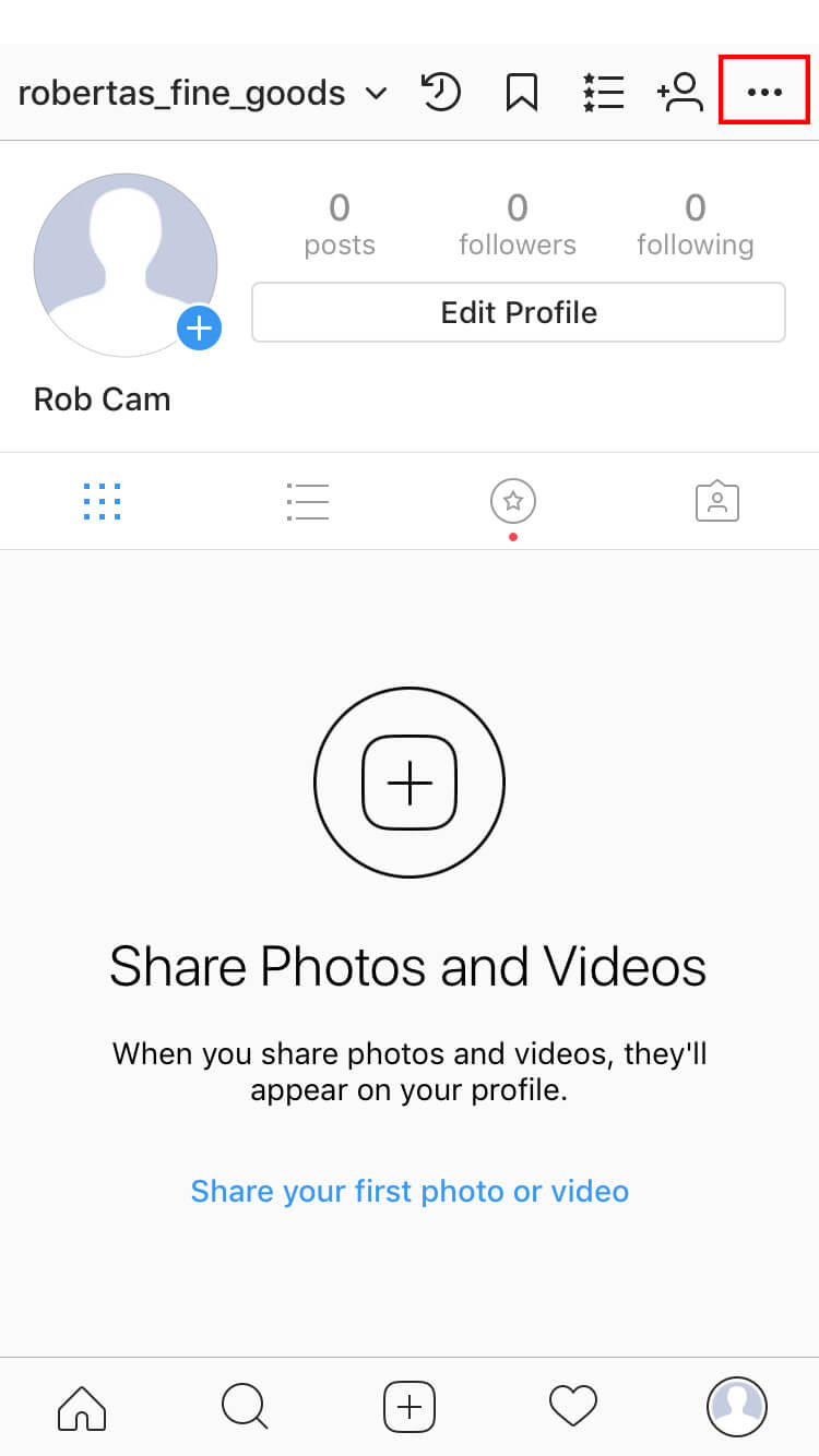 This is what your Instagram account will look like. Click the three dots on the upper right hand corner to start editing it.